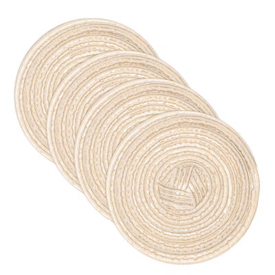 Unique Bargains Woven Braided Washable Decorative Round Placemat 4 Pcs 4.3 Inch Beige | Target