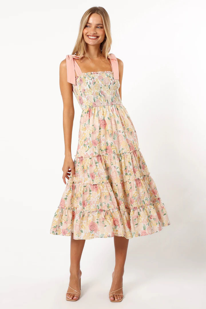 Bella Floral Ruffle Midi Dress - Pink/Yellow | Petal & Pup (US)