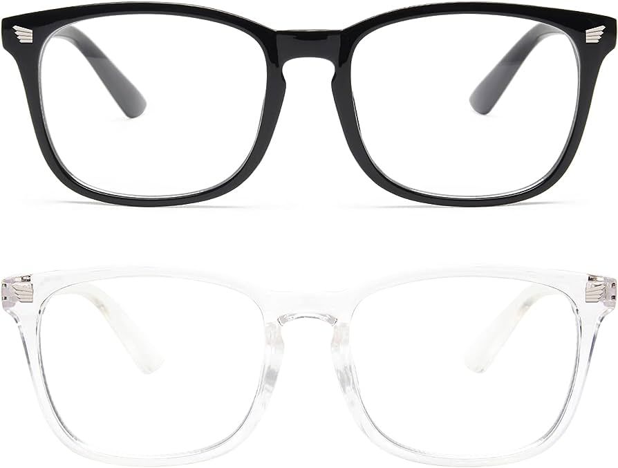 livho 2 Pack Blue Light Blocking Glasses, Computer Reading/Gaming/TV/Phones Glasses for Women Men,Anti Eyestrain & UV Glare (Light Black+Clear) | Amazon (US)