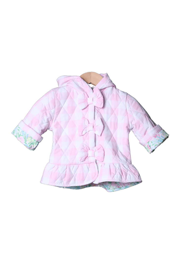 Quilted Pink Gingham and Floral Coat | The Smocked Flamingo