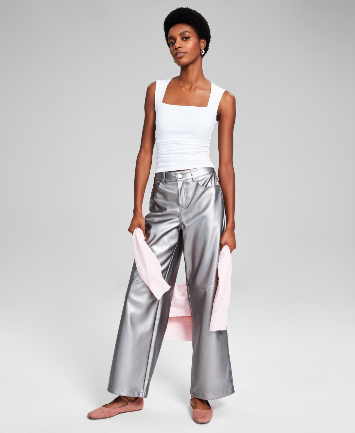 And Now This Women's Metallic Wide-Leg Pants, Created for Macy's - Gunmetal | Macy's