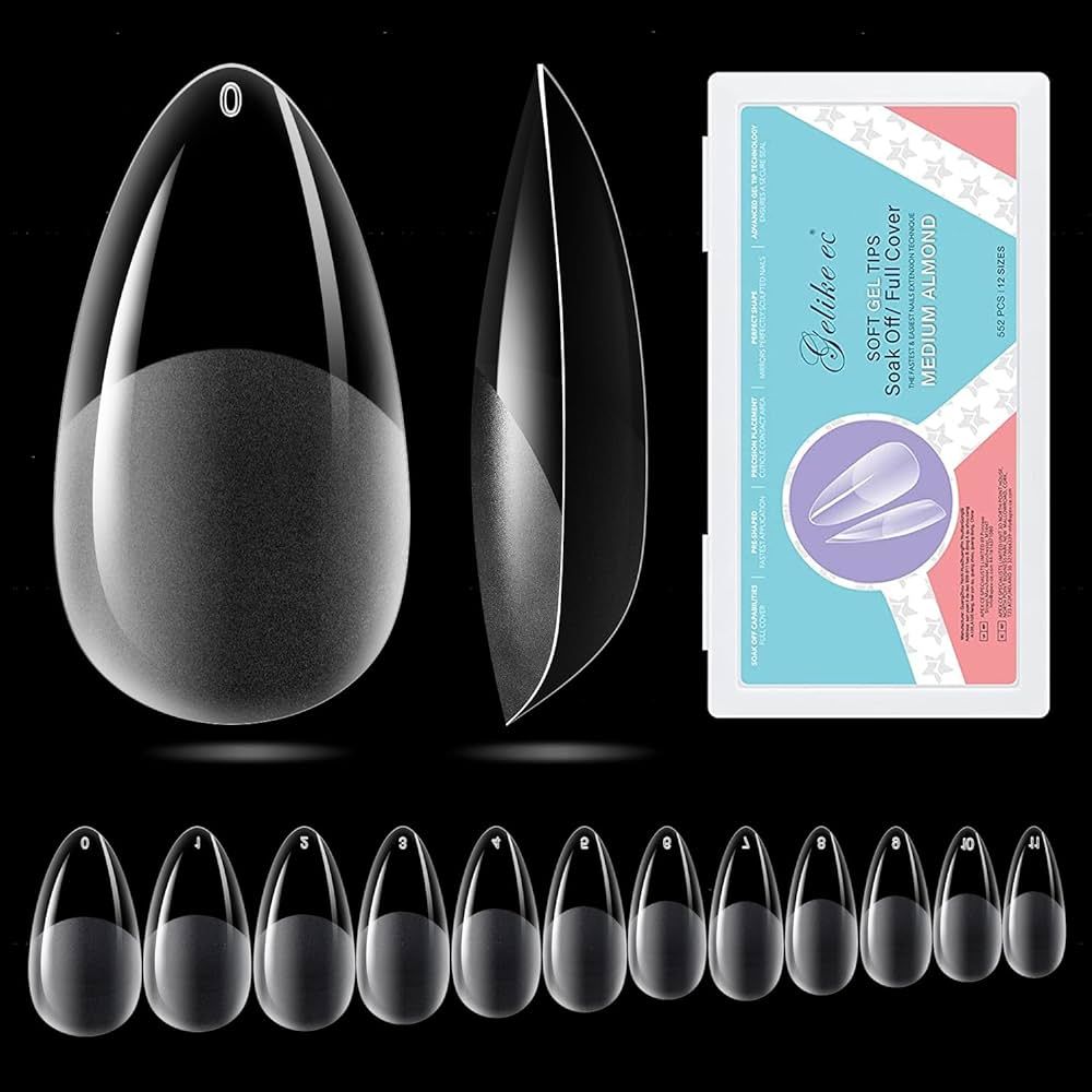 Gelike EC 552PCS Soft Gel Nail Tips Kit - 12 Sizes Clear Cover Full Nail Extensions - Medium Almo... | Amazon (US)