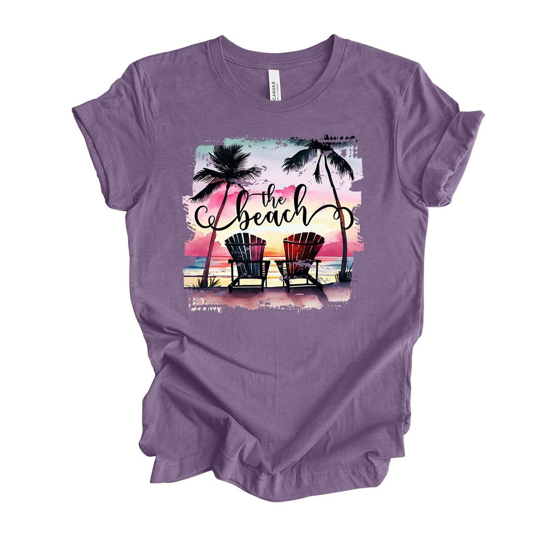 Beach Vacation Tee, Beautiful Watercolor Beach Sunset With Chairs Design, Premium Unisex Shirt, 3... | Etsy (US)