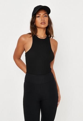 Recycled Black Racer Neck Knit Bodysuit | Missguided (UK & IE)