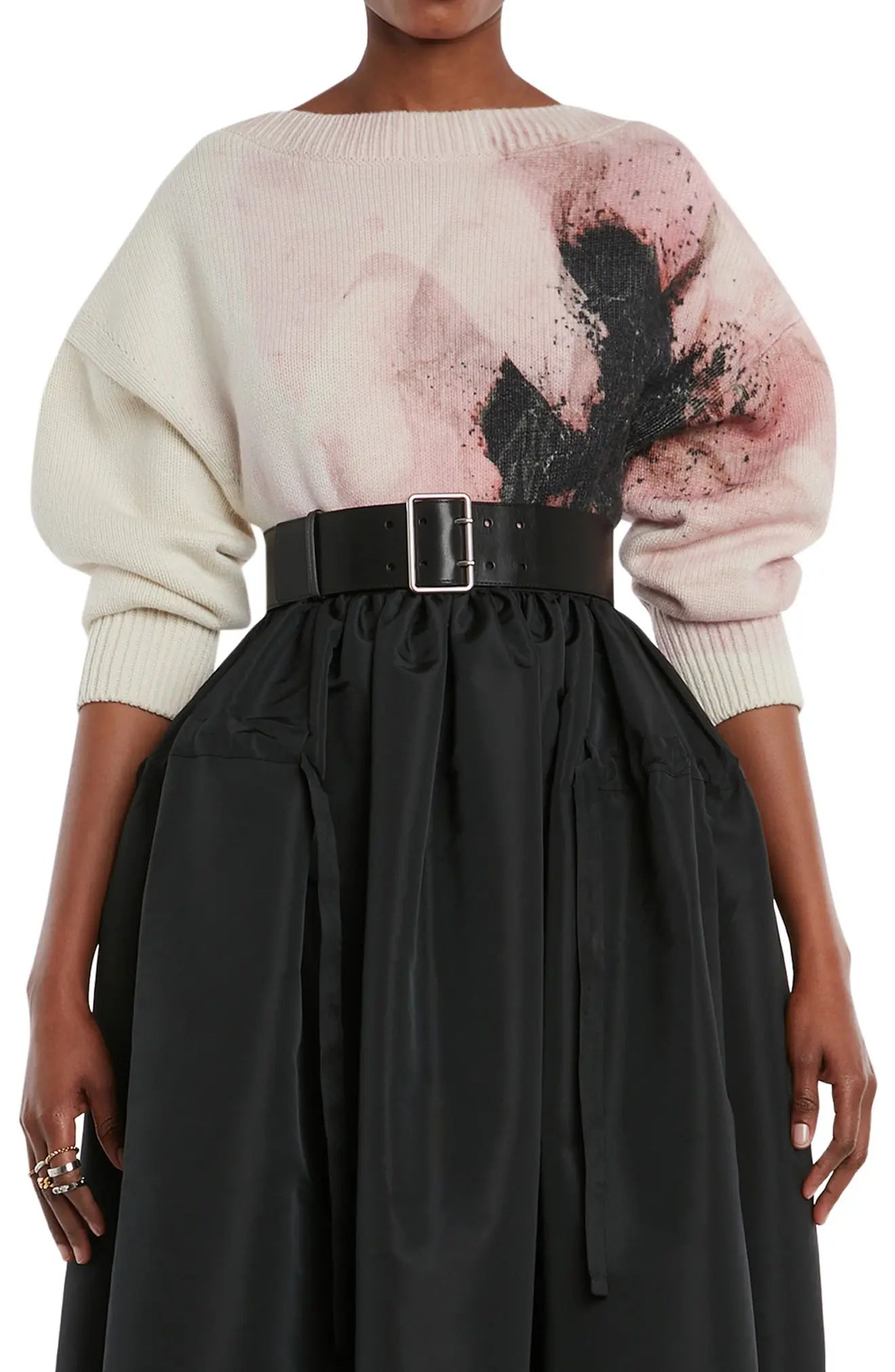 Alexander McQueen Anemone Print Wool & Cashmere Sweater in Pink/Ivory/Black at Nordstrom, Size Mediu | Nordstrom