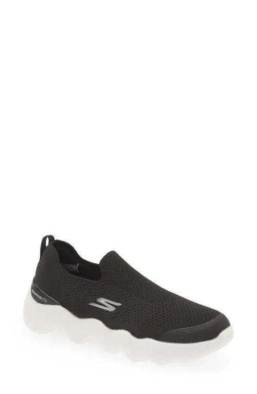 SKECHERS Go Walk Massage Fit Slip-On Sneaker in Black/White at Nordstrom, Size 9.5 | Nordstrom