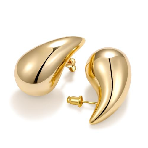 Gacimy Gold Teardrop Earrings Dupes for Women, Chunky Earrings with 925 Sterling Silver Post, 14K Gold Tear Drop Earrings for Women, 1.2Inches | Amazon (US)