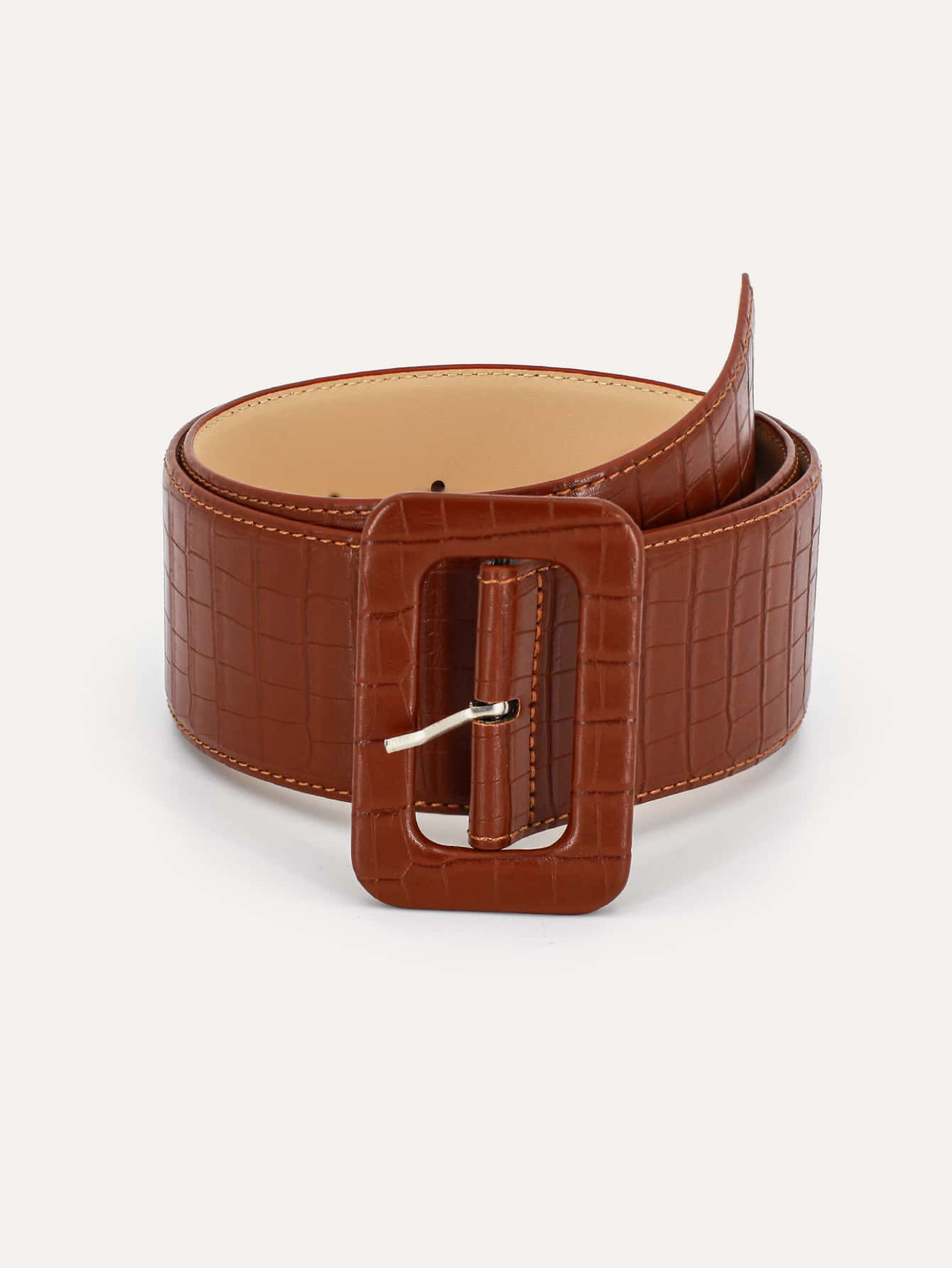 Square Buckle Croc Embossed Belt With Punch Tool | SHEIN