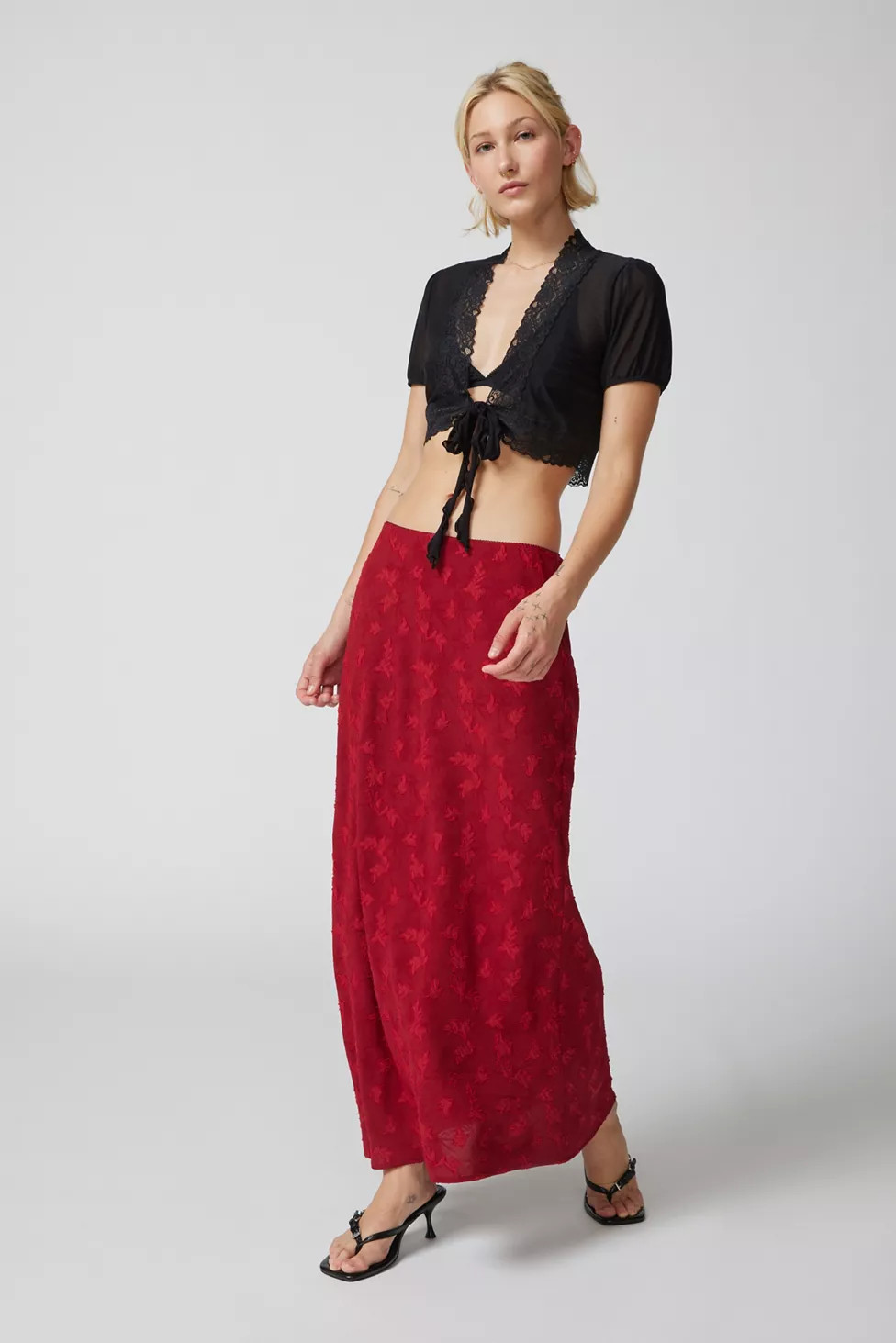 Urban Renewal Remnants Textured Floral Jacquard Column Maxi Skirt | Urban Outfitters (US and RoW)