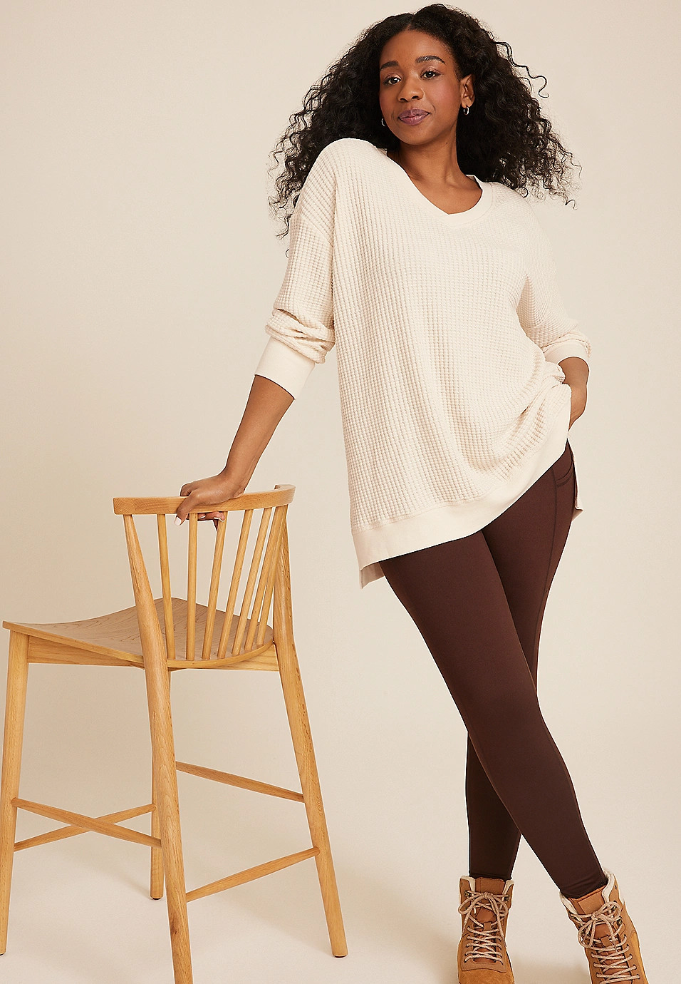 Plus Size Waffle Knit V Neck Tunic | Maurices