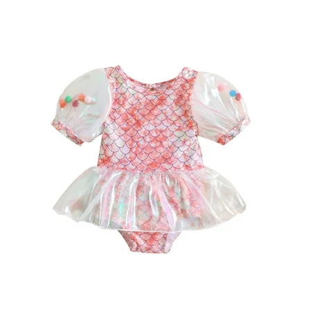 Kids Girl Mermaid Swimsuits Summer Fish Scale Print Jumpsuit Dress | Walmart (US)