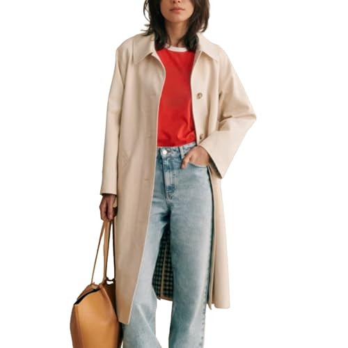 Songling Womens Long Trench Coat Single Breasted Oversized Windproof Trendy Fall Jacket Outerwear Coats(Apricot,L) | Amazon (US)