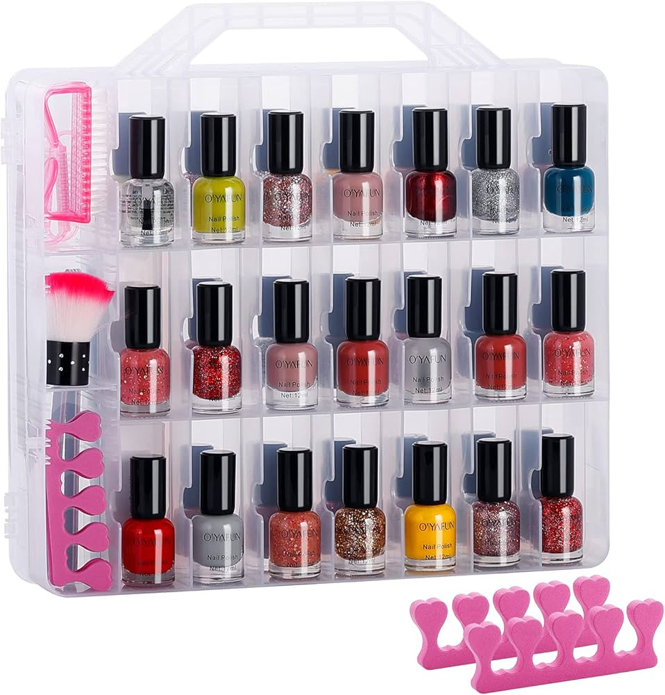 DreamGenius Portable Nail Polish Clear Organizer for 48 Bottles, Double Side and Locking Lids Gel... | Amazon (US)