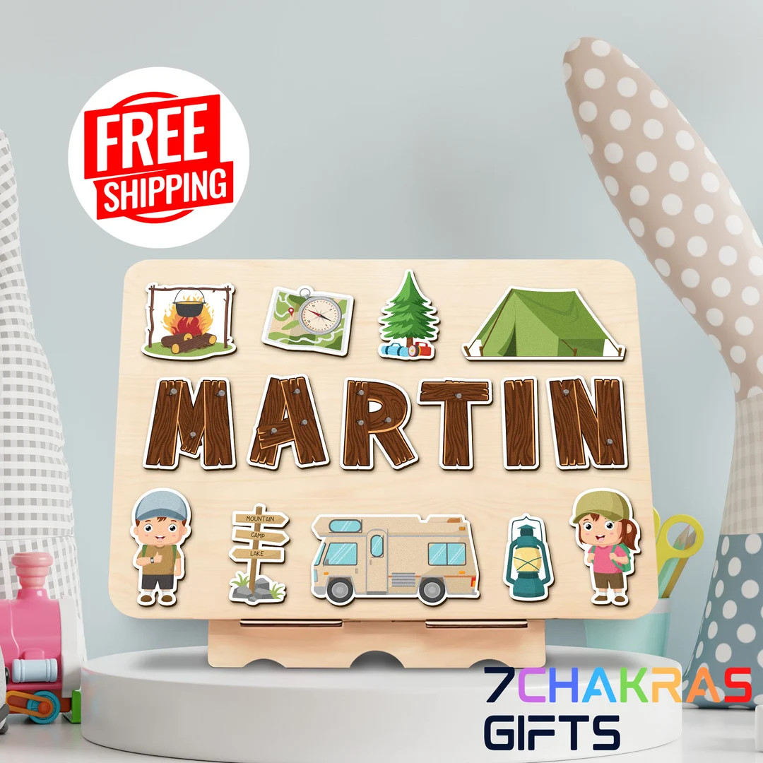 Camping Name Puzzle, Toddlers Montessori Gift, Personalized Name Puzzle Gift for Kids Christmas, ... | Etsy (US)