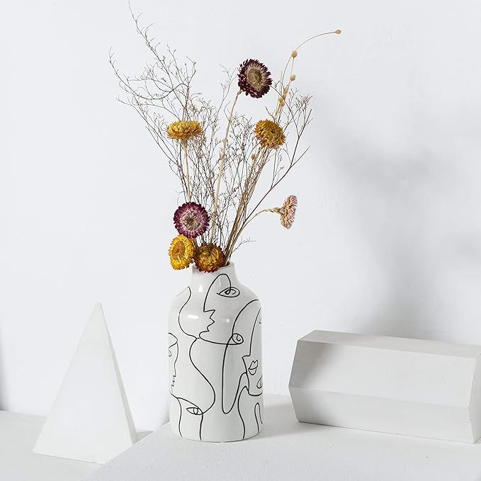 Kimdio Ceramic Vase Irregular face Design Decorative Flower Vase for Home Decor Living Room, Home... | Amazon (US)