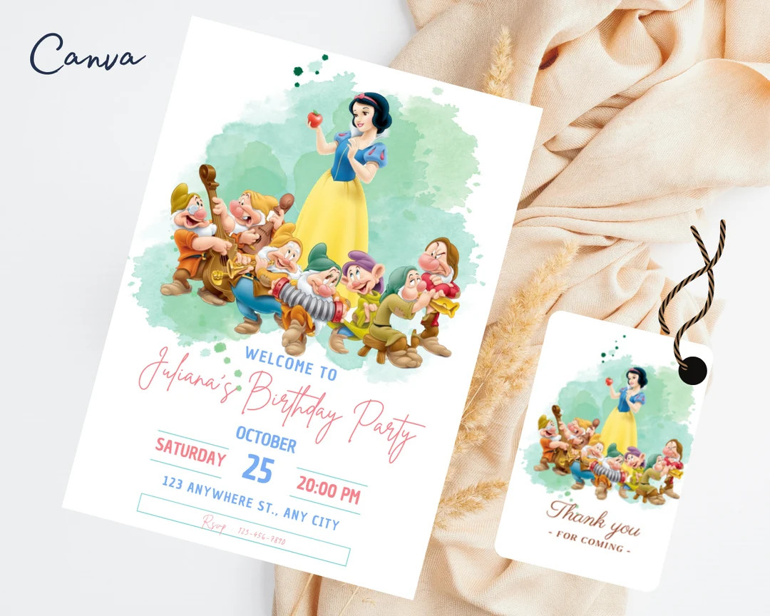 Editable Snow White, Birthday Invitation Template, Printable Birthday Party Invitation, Digital K... | Etsy (US)