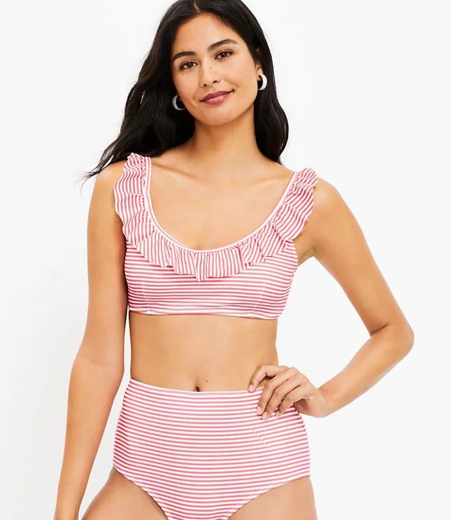 LOFT Beach Striped Ruffle Bikini Top | LOFT