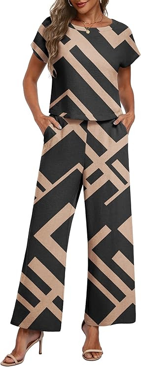 Lepunuo 2 Piece Sets for Women Summer Cap Sleeve Crop Top Wide Leg Pants Matching Lounge Set Vaca... | Amazon (US)