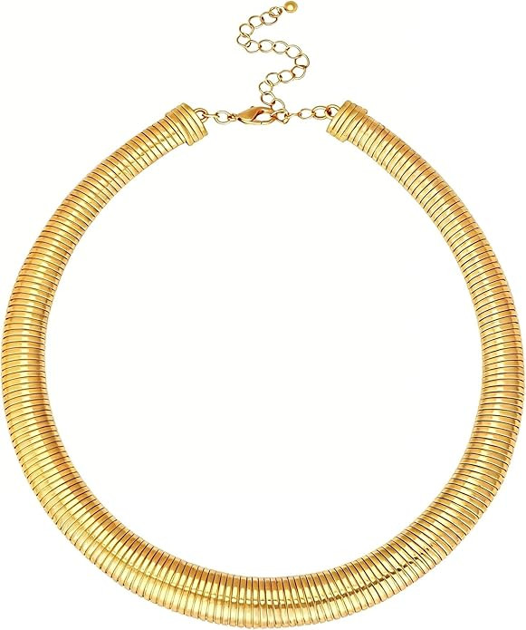 Chunky Gold Choker Necklace for Women, 14K Gold Plated Snake Chain Statement Necklace Triple Twsi... | Amazon (US)