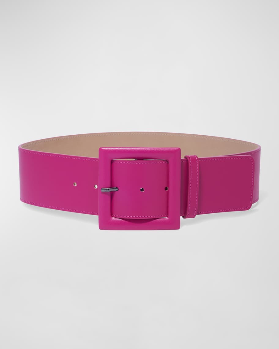 Carolina Herrera Square-Buckle Wide Leather Belt | Neiman Marcus