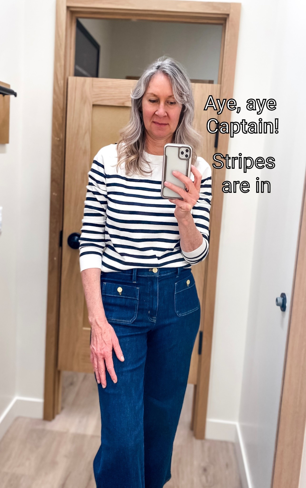 Stripes are in and oh so fun to style. This Spring and Summer think nautical looks, black, white, navy as well as red and green added with pops of white make for a beautiful palette that flatters all skin tones and is right in step with the sailor stripe features you’ll see on tees, tanks and cotton sweaters. 

Denim jeans with button ups and patch pockets with sailor buttons are popping up everywhere. They are super cute and so easy to style. 

#highwaistedjeans #stripedsweater #nauticalstyles #sailorlook #springsweater #summersweater #buttondownflyjeans #patchpocketdenim

#LTKSaleAlert #LTKStyleTip #LTKSpringSale