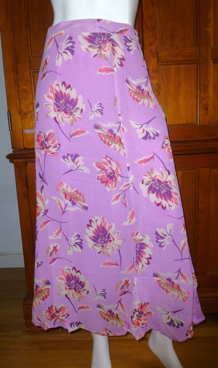~ SUNDANCE Catalog ~ Lilac Floral Print Trumpet Flounce Long SKIRT sz L | eBay US