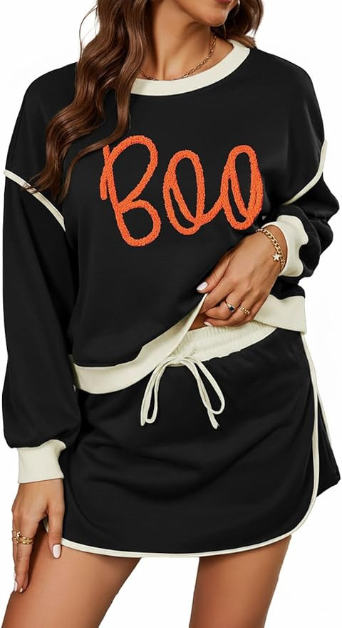 Women's 2 Piece Sets Fall Casual Long Sleeve Sweatshirts and Matching Skort Winter Lounge Outfits... | Amazon (US)