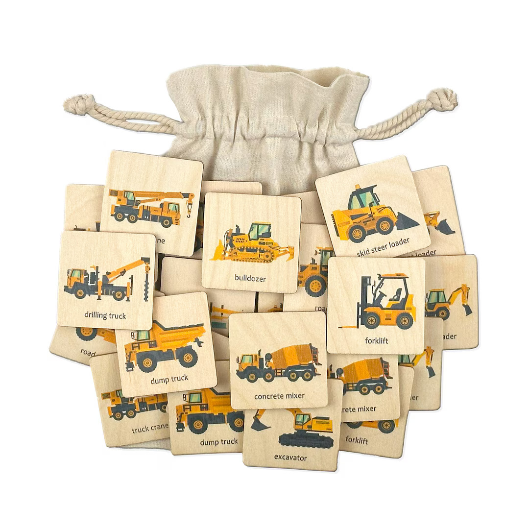 Montessori Wooden Construction Truck Car Memory Game Homeschool Kindergarten Preschool Activity f... | Etsy (US)