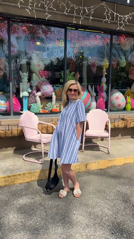 The perfect shirt dress for lunch out on a spring day! I grabbed this yesterday and threw it on this morning to meet friends for lunch in Charleston. Perfect crisp blue and white striped shirt dress! 

#LTKSeasonal #LTKfindsunder50 #LTKover40