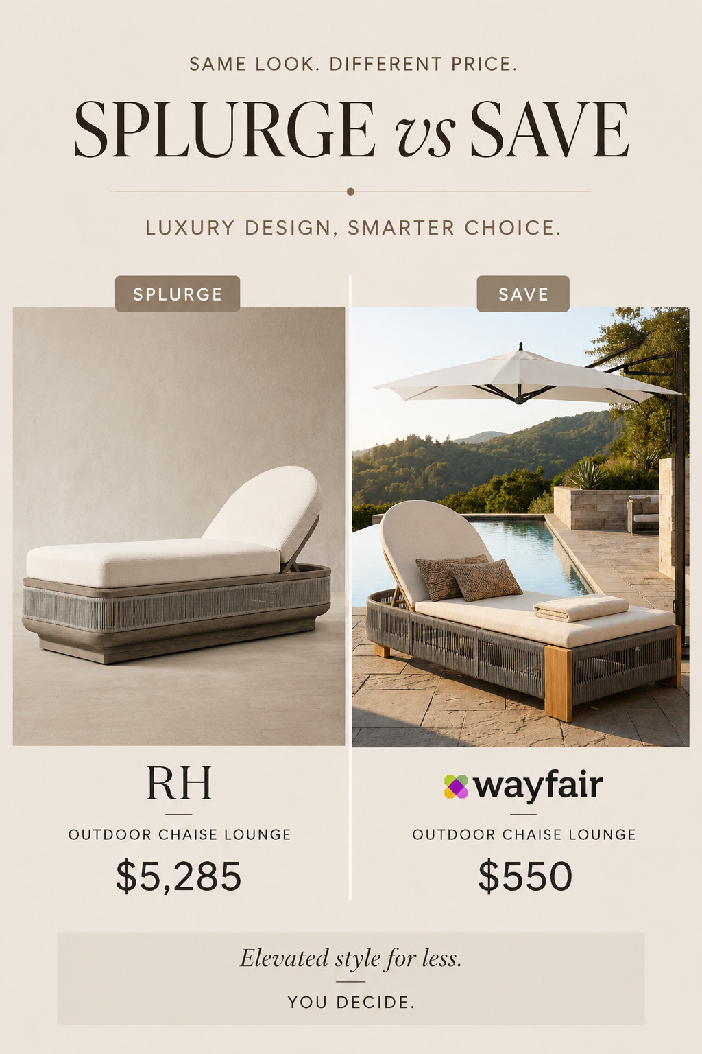 This outdoor chaise lounge is such a beautiful luxury look for less! I found a Wayfair option with a similar woven frame, soft neutral cushions, and resort-style feel inspired by high-end RH outdoor furniture.

Perfect for styling a poolside patio, backyard, deck, or outdoor lounge area. It gives your space that elevated vacation-home vibe without the luxury price tag. 

 #WayfairFinds #OutdoorChaiseLounge #PatioFurniture #OutdoorLiving #PoolsideStyle #LuxuryLookForLess #BackyardDecor #NeutralOutdoorDecor #OutdoorFurnitureFinds #LTKOver40 #LTKHome #LTKSaleAlert