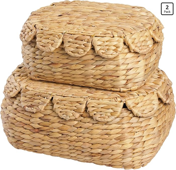 LUSYDECO Set of 2 Wicker Storage Baskets with Lid, Rattan Basket Decorative Boxes, Woven Storage ... | Amazon (US)