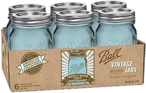 Ball Jar Heritage Collection Pint Jars with Lids and Bands, Blue, Set of 6 | Amazon (US)