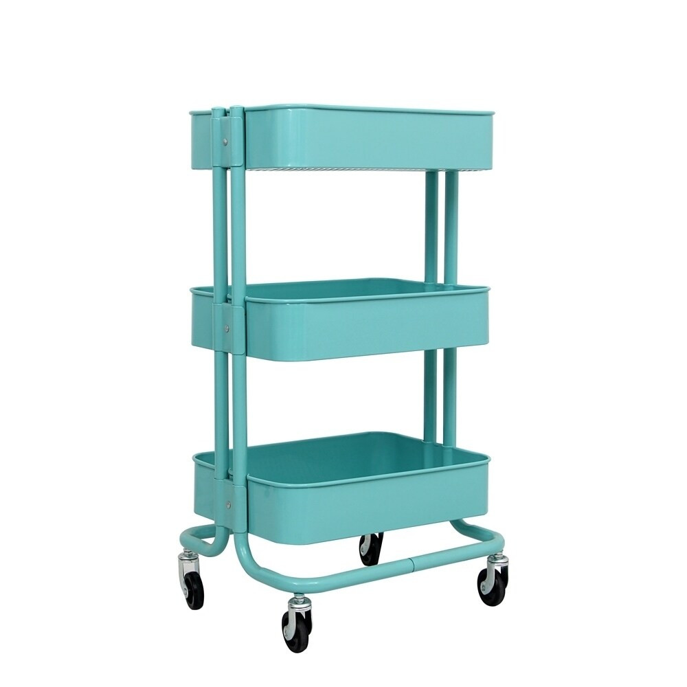 ALEKO Lightweight Carbon Steel 3-Tier Rolling Utility Cart Light Blue | Bed Bath & Beyond
