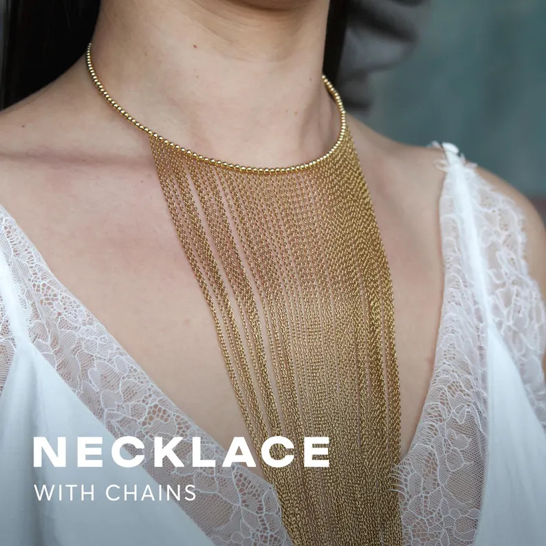 Statement Chain Bib Necklace, Layered Waterfall Choker, Bold Draped Chain Jewelry, Luxury Gold or... | Etsy (US)
