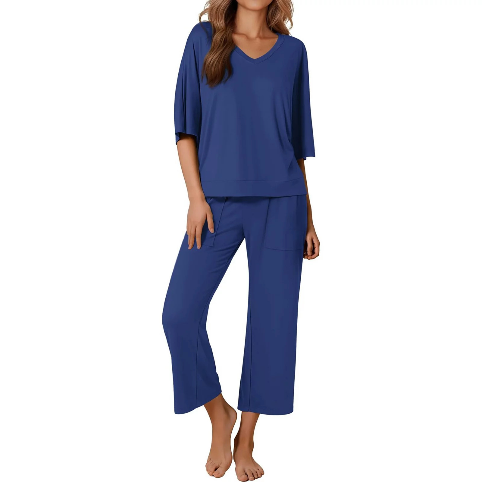 Ekouaer Women\u2019s 2 Piece Pajama Set Outfits with Pockets Short Sleeve Top Wide-Leg Lounge Pan... | Kohl's