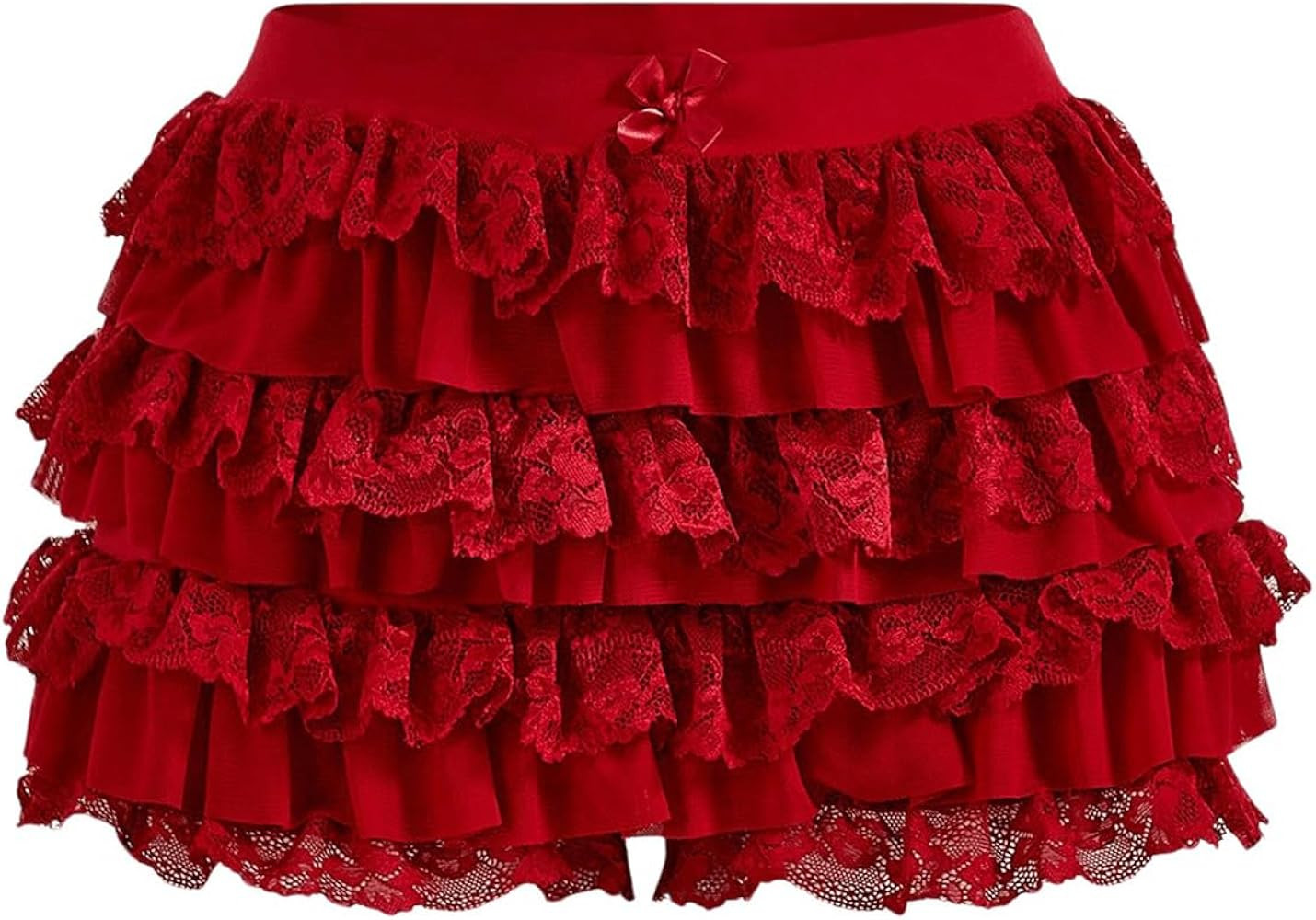 Women's Lolita Ruffle Layered Lace Trim Shorts Elastic Waist Bow Front Pumpkin Short Pants | Amazon (US)