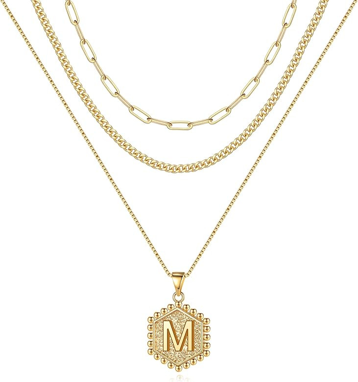 M MOOHAM Layered Initial Necklaces for Women, 14K Real Gold Plated Layered Necklaces for Women In... | Amazon (US)
