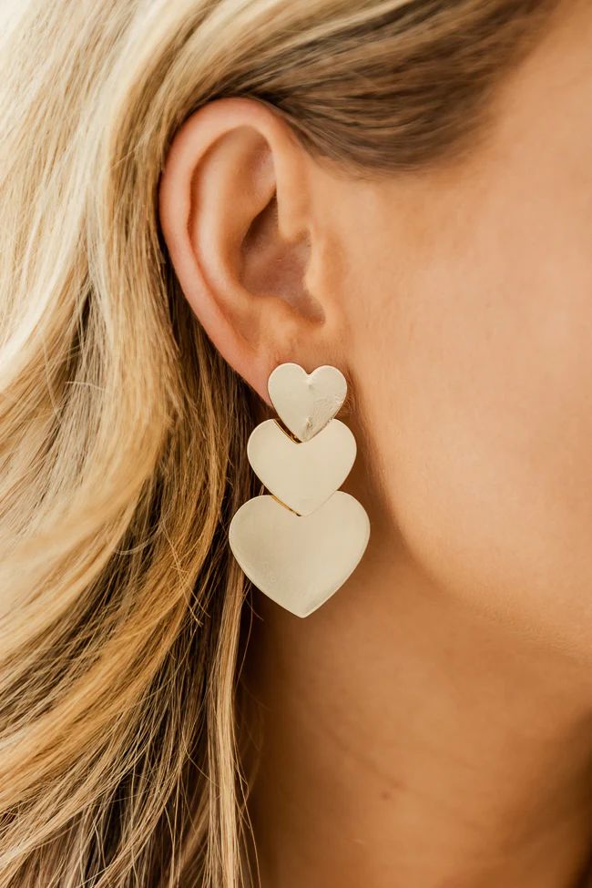 Shoot Your Shot Gold Tiered Heart Dangle Earrings | Pink Lily