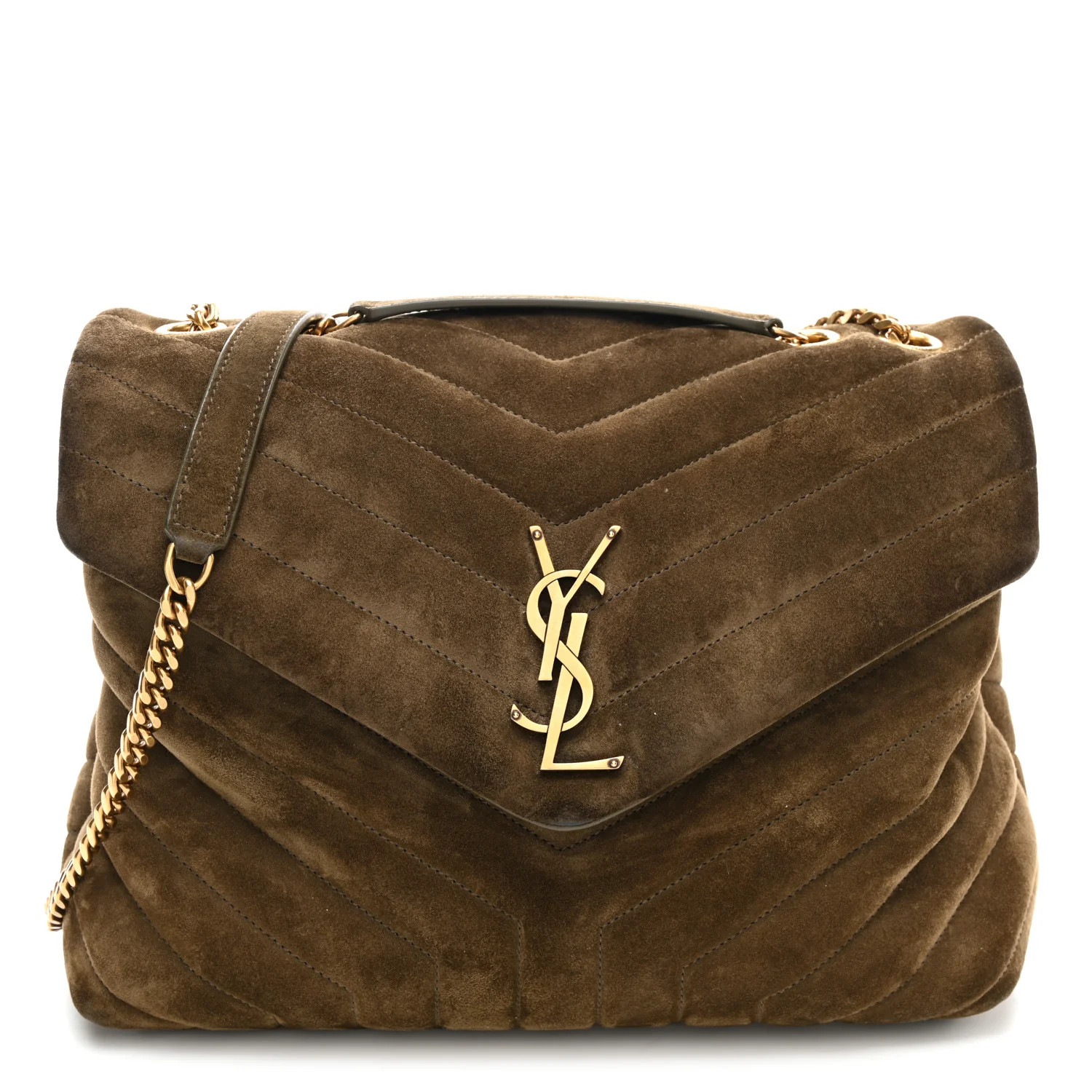 Suede Y Quilted Monogram Medium Loulou Chain Satchel Seaweed | FASHIONPHILE (US)