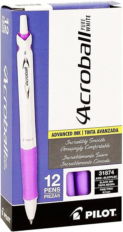 PILOT Acroball PureWhite Advanced Ink Refillable & Retractable Ball Point Pens with Purple Accent... | Amazon (US)