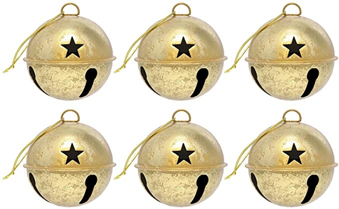 Haute Decor Jingle Bell Christmas Tree Ornaments, 3.35-inch Diameter, 6-Pack (Gold Foil) - Classi... | Amazon (US)