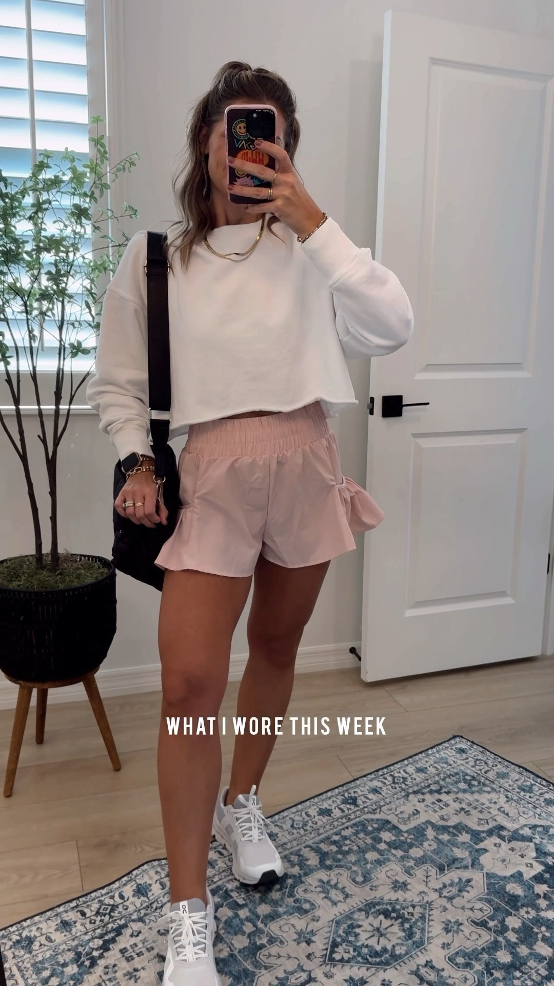 Everything I wore this week as a work from home mama! 💕 comfies again, per usual… and note to self: clean the mirror. 😂 I’m wearing my true size S in every item except today’s outfit (the last one) is XS in the tee and trousers (a size down) AND the pink Amazon shorts - I size up in those to a M! They run small IMO. #casualoutfits #momoutfits #wfh 