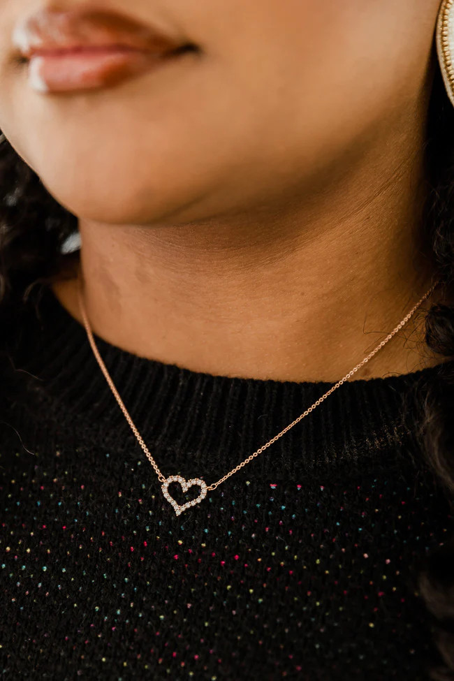A Love Game Gold Rhinestone Heart Necklace | Pink Lily