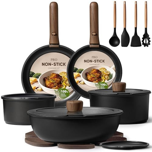 CAROTE 19pcs Pots and Pans Non Stick, Cookware Sets Detachable Handle, Induction Kitchen Pots and Pans,NonStick Cooking Set, Oven/Dishwasher/Fridge Safe, Space Saving | Amazon (US)