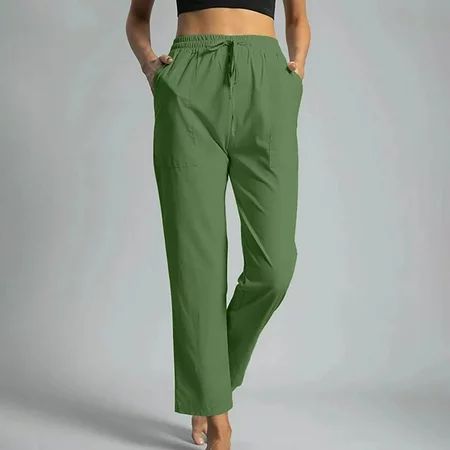 Meitianfacai Fall Clothes for Women 2022 Women Solid Cotton Linen Ankle-Length Pants Pokets Casual E | Walmart (US)