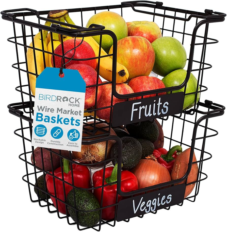 BirdRock Home Stacking Wire Market Baskets with Chalk Label | Set of 2 | Fruit Vegetable Produce ... | Amazon (US)