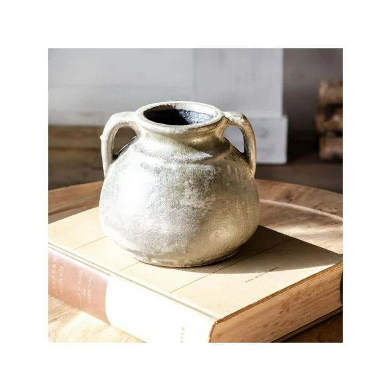 Antiqued Distressed Small Olive Cement Vase with Handles - Walmart.com | Walmart (US)