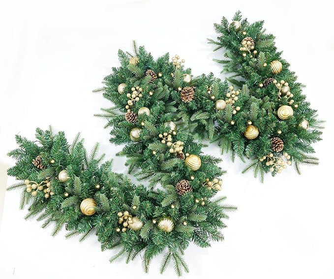 Christmas Garland 9FT Pre-Lit Artificial with 50 White Light, Pulg in, Green Decorated with Pine ... | Amazon (US)
