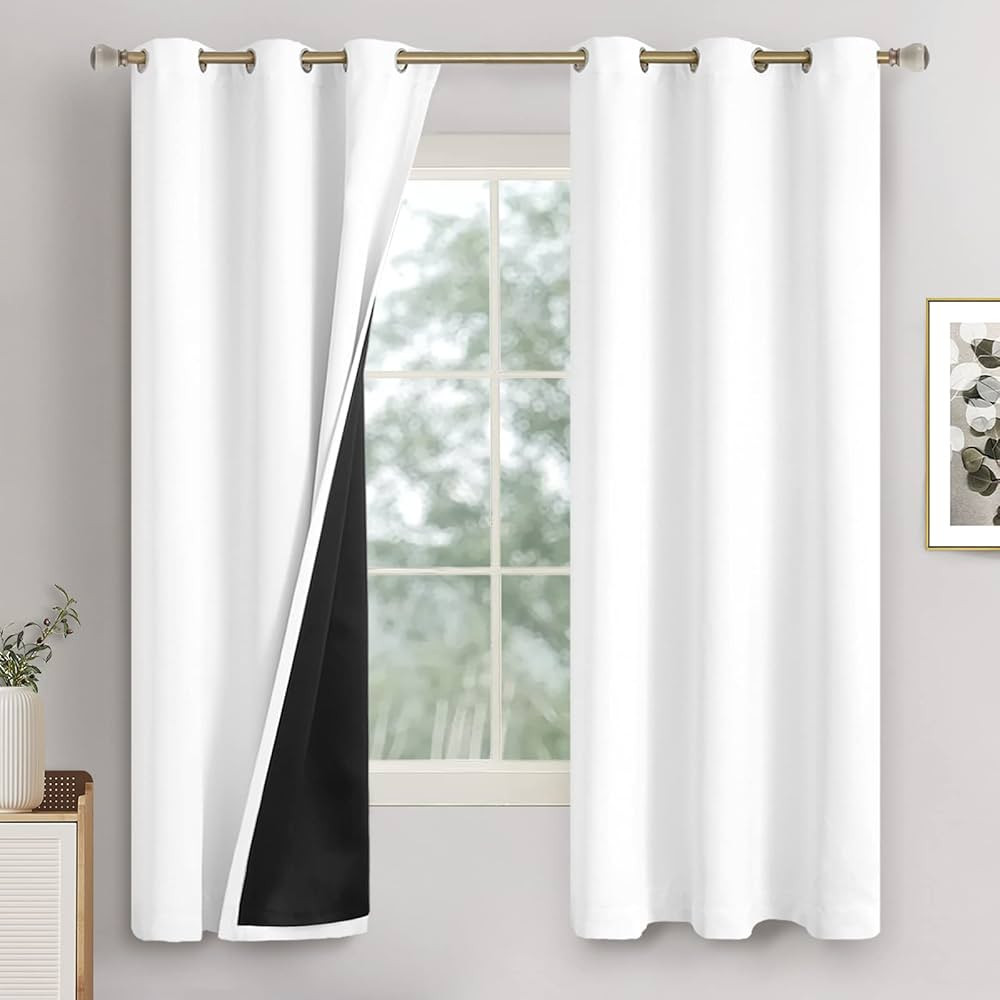 White Blackout Curtains for Bedroom 63 Inch Length, Black Out Thermal Insulated Grommet Window Dr... | Amazon (US)
