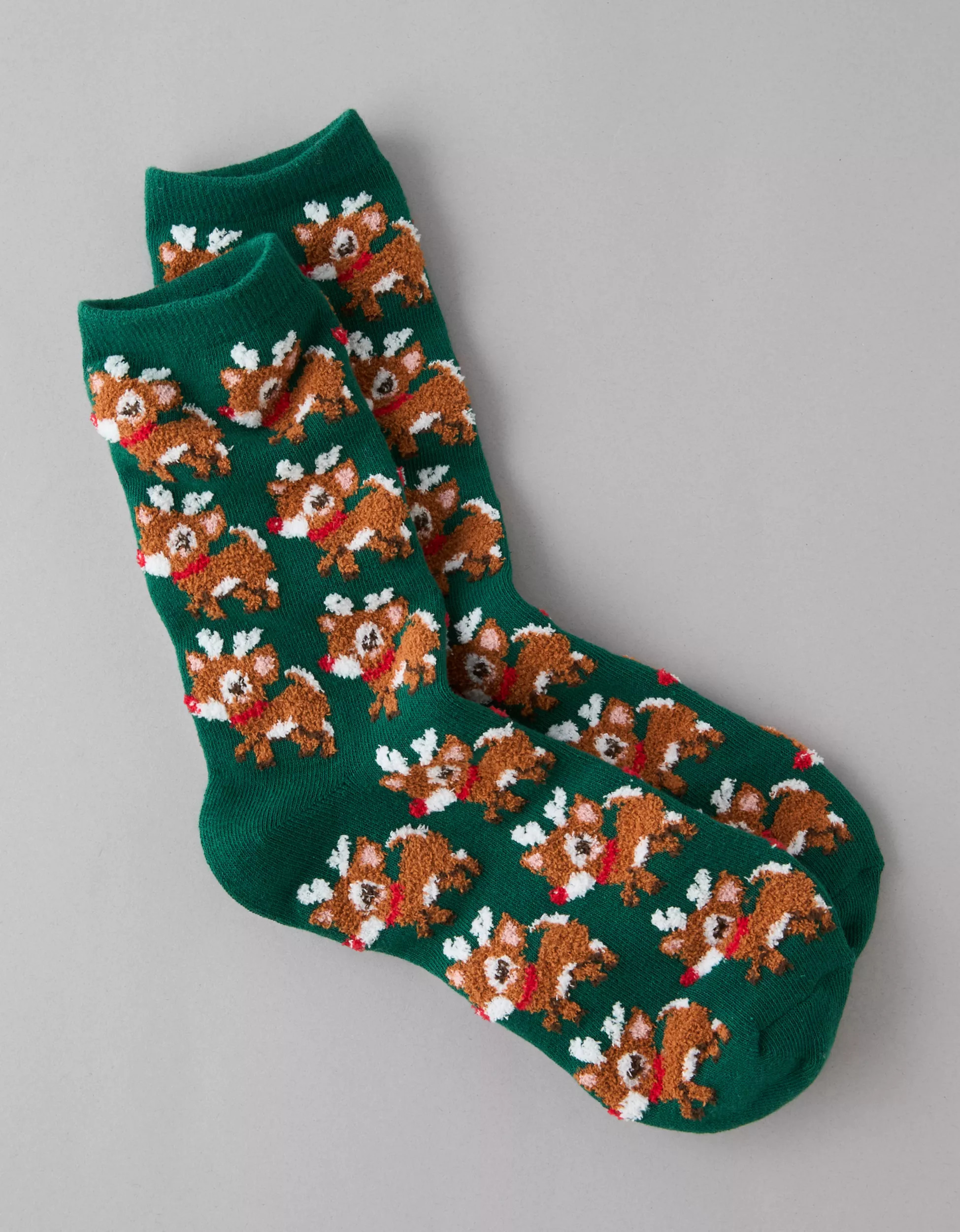AE Fuzzy Rudolph Crew Socks | American Eagle Outfitters (US & CA)